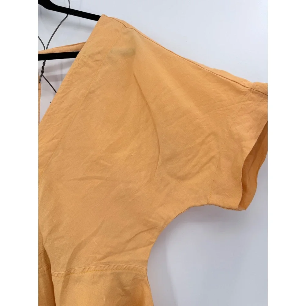 Free People Jumpsuit Womens XS Orange Tie Front Linen Blend Oversized Open Back